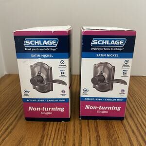 2 Schlage Right Handed Accent Door Lever Camelot Trim Satin Nickel Non-Turning